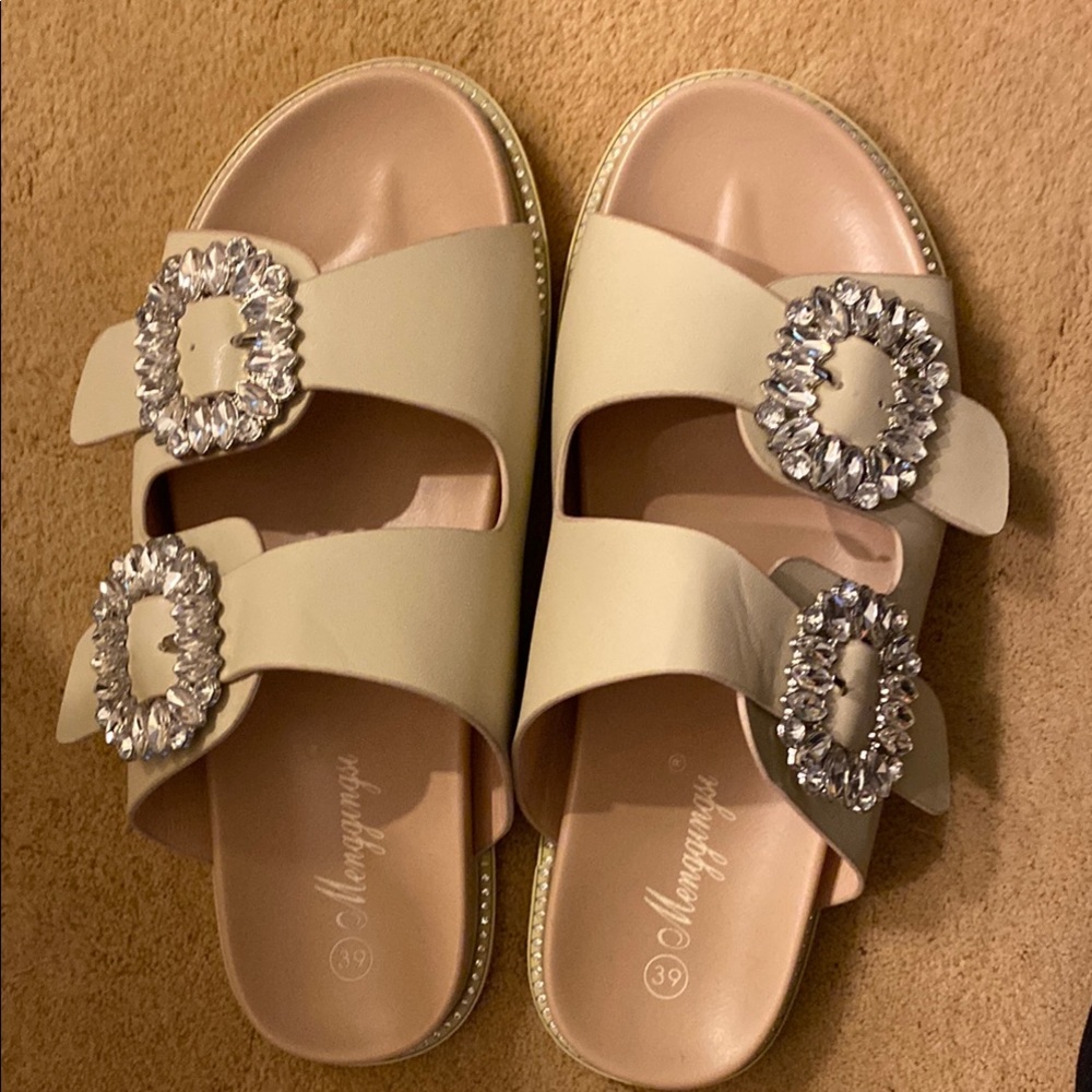 Beige Embellished Sandals
